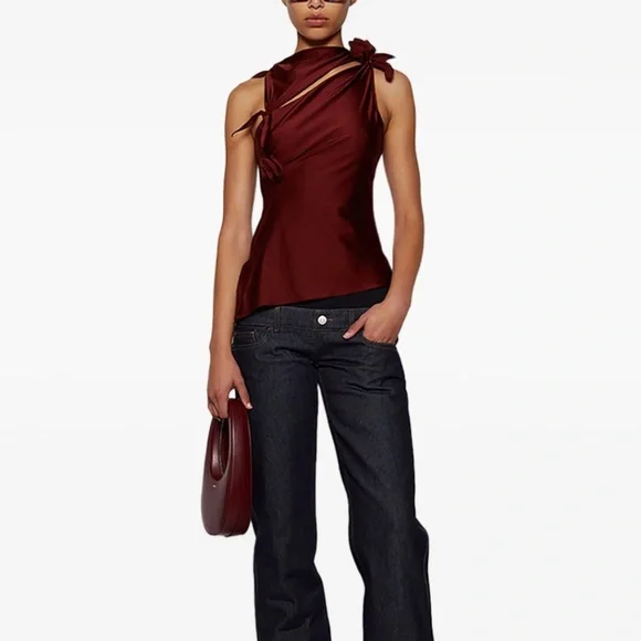 Coperni Flower Asymmetric Maroon Top XS - Picture 1 of 9